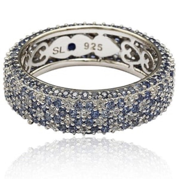 New Suzy Levian Sterling Silver Pave Blue Sapphire & White Sapphire Stones Ring - Picture 3 of 6